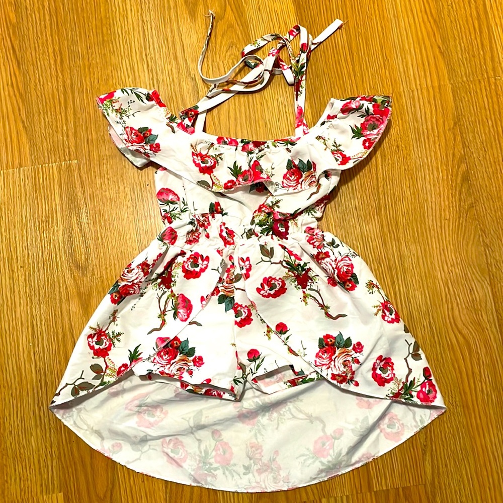 Floral Off-Shoulder with Ties Baby Romper